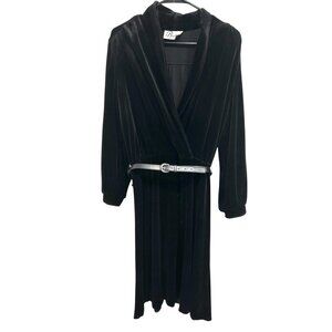 Vintage Butte Velvet Belted Wrap Dress Black Long Sleeve V Neck Dark Feminine